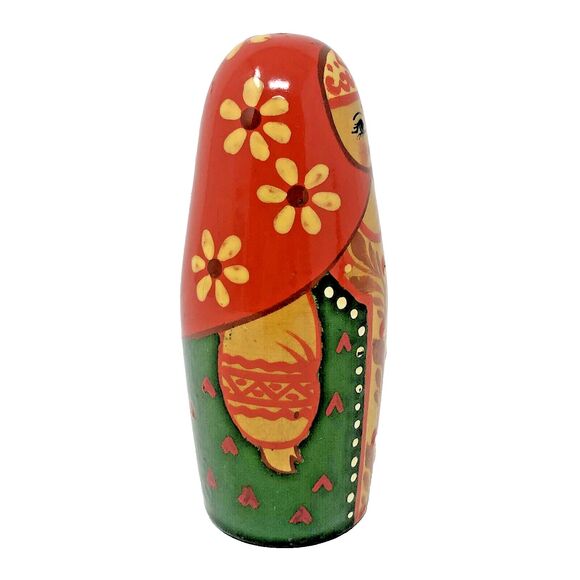 Matryoshka Russian Chime Doll Vintage Hand Painted Roly Poly Folk Art Set of 2 - Picture 4 of 16